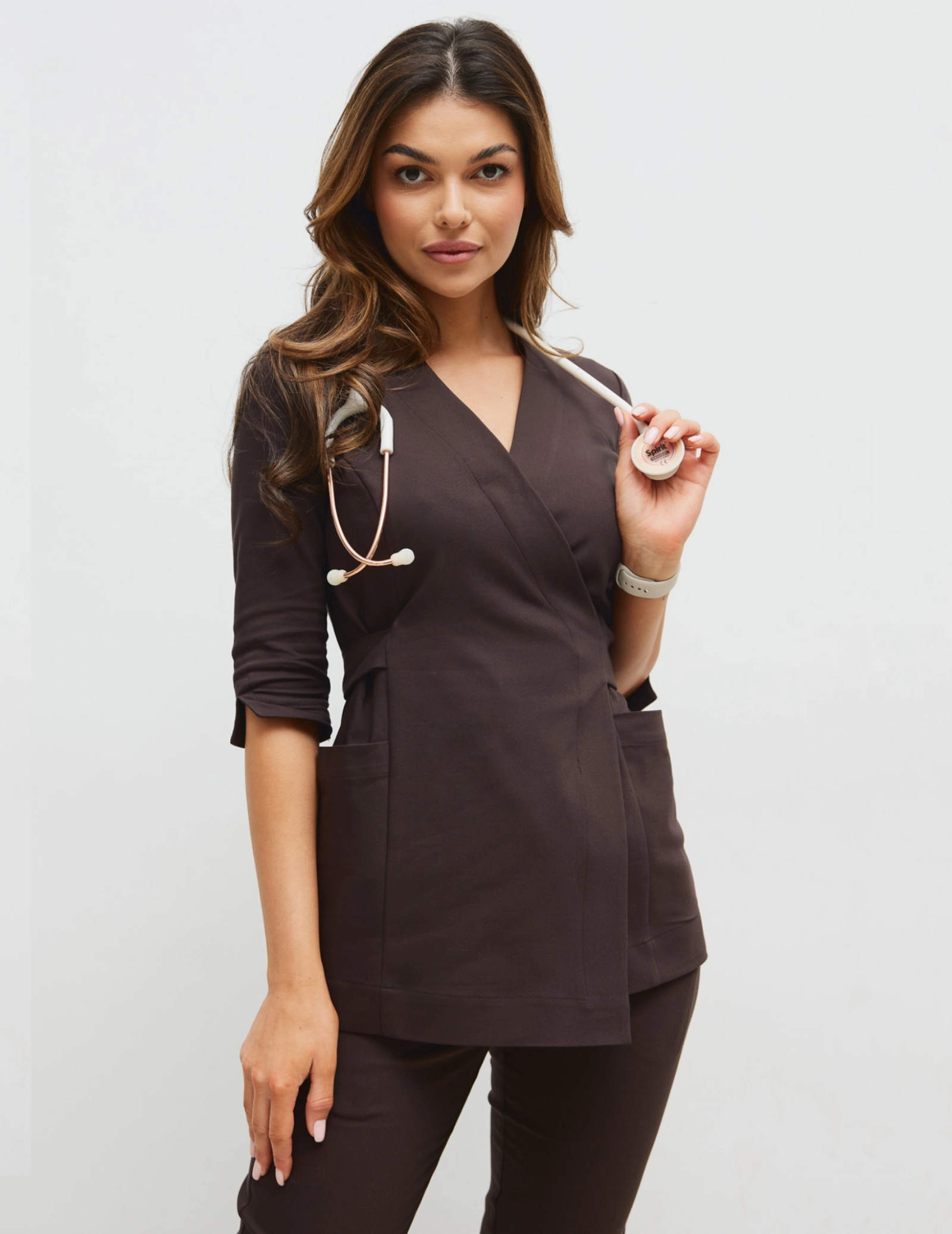 Medical sweatshirt tied Rosalie™ - ESPRESSO