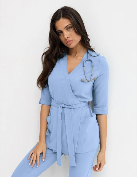 Rosalie tied medical blouse - CEIL BLUE