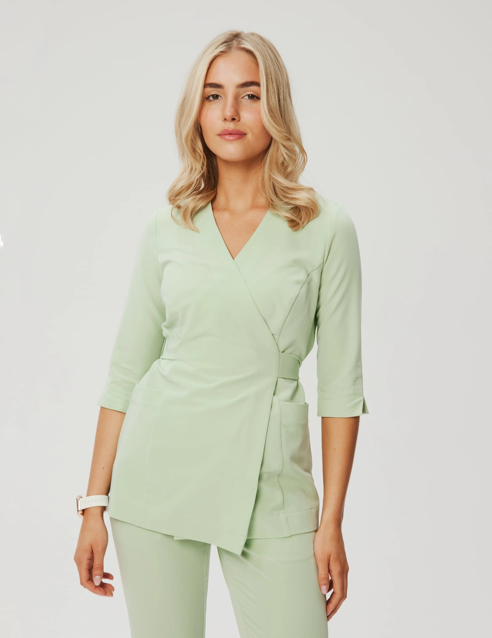 Rosalie tied scrub top - MATCHA LATTE