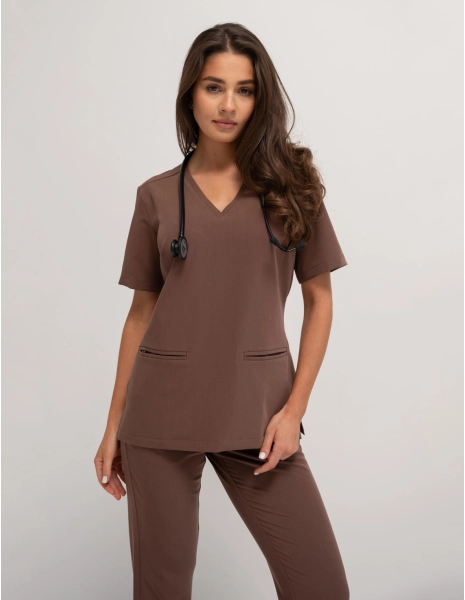 Medical Scrub Top Casy- MILKY BROWN