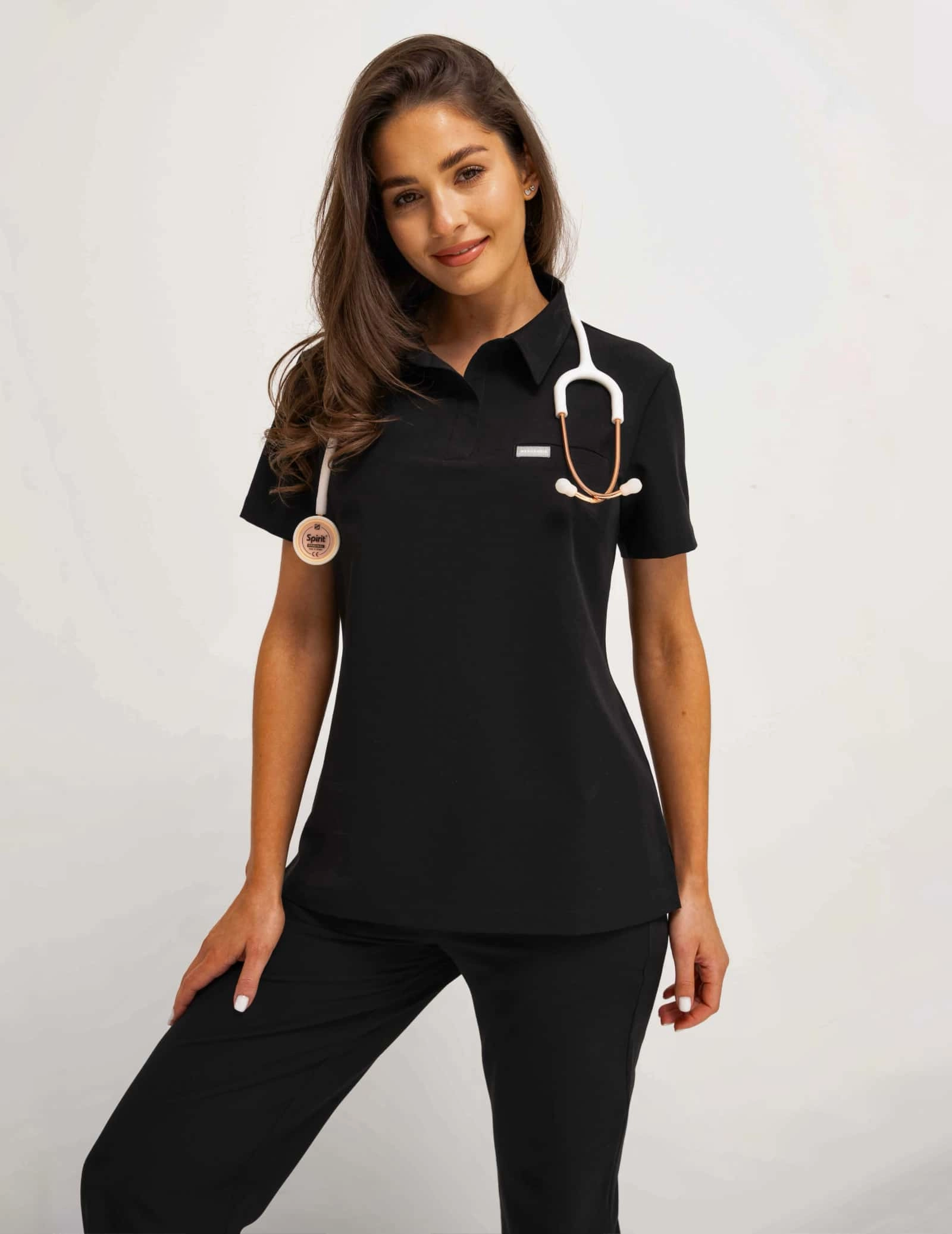 Medical Scrub Top Polo - BLACK