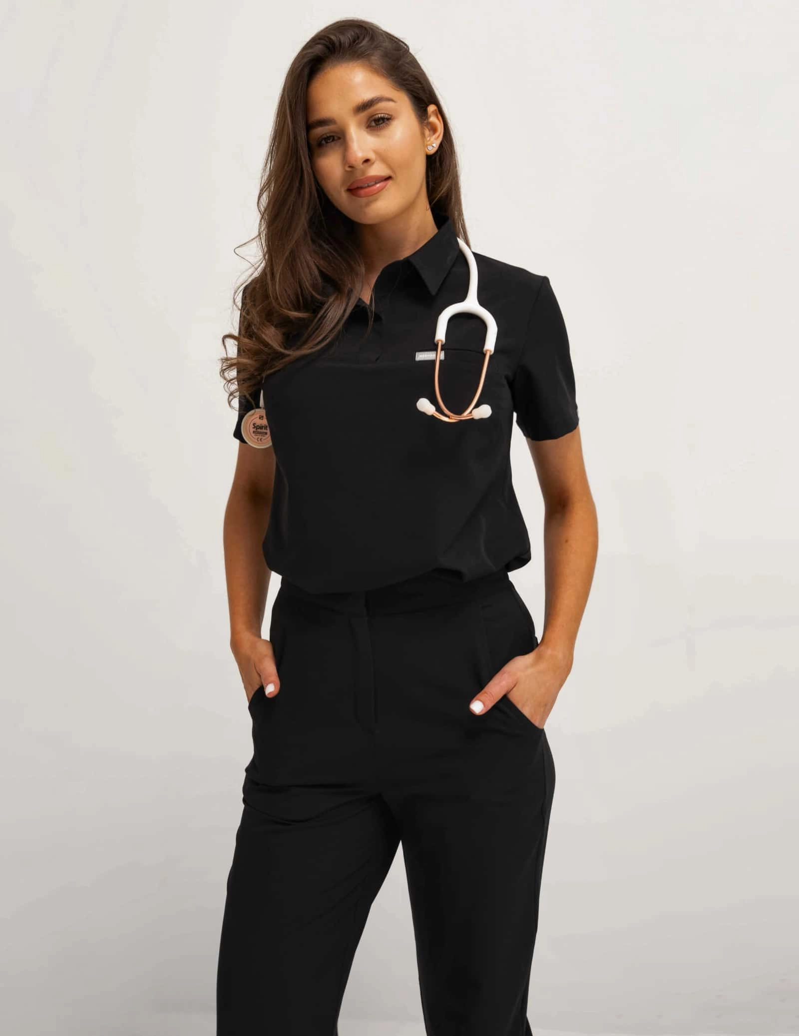 Medical Scrub Top Polo - BLACK
