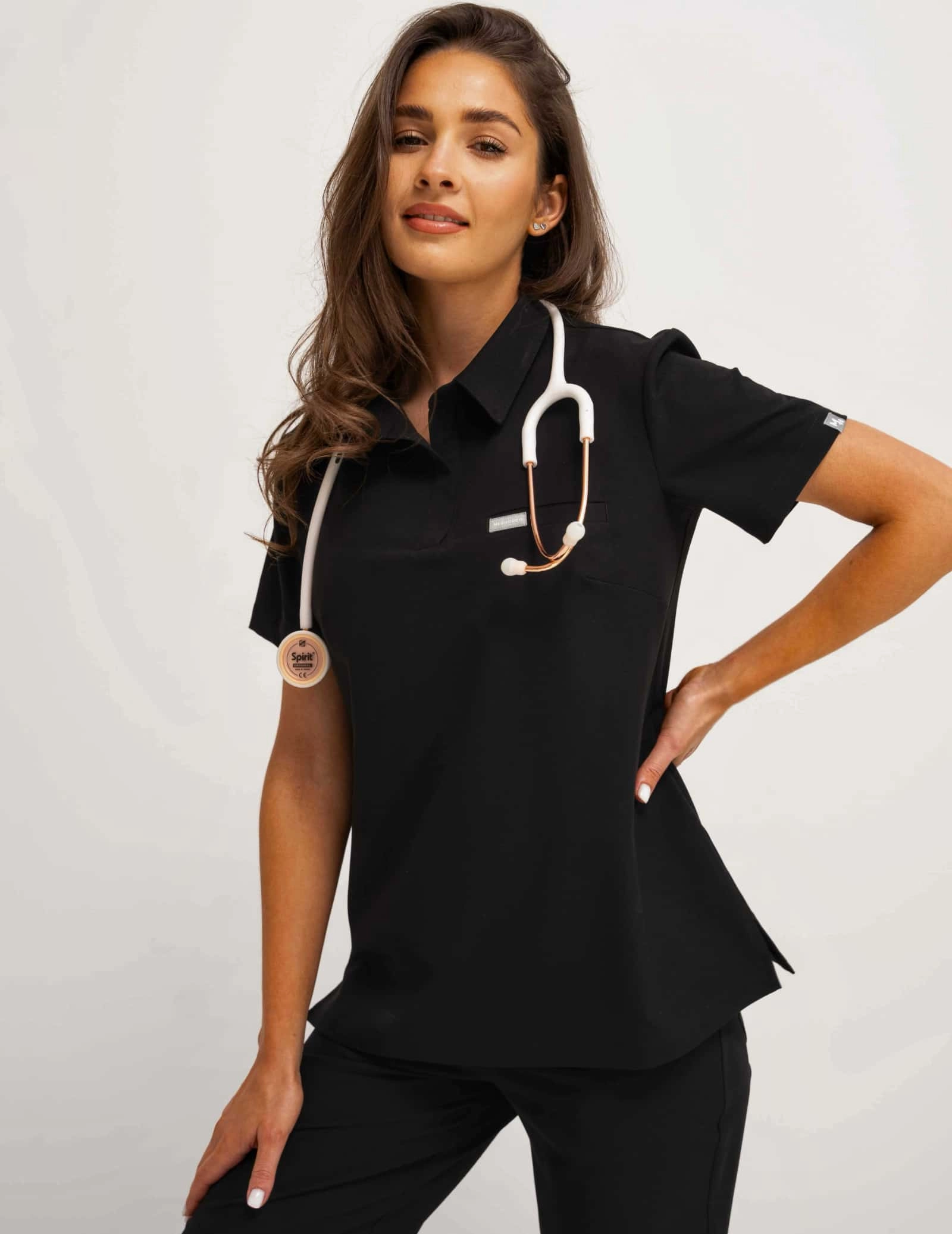 Medical Scrub Top Polo - BLACK