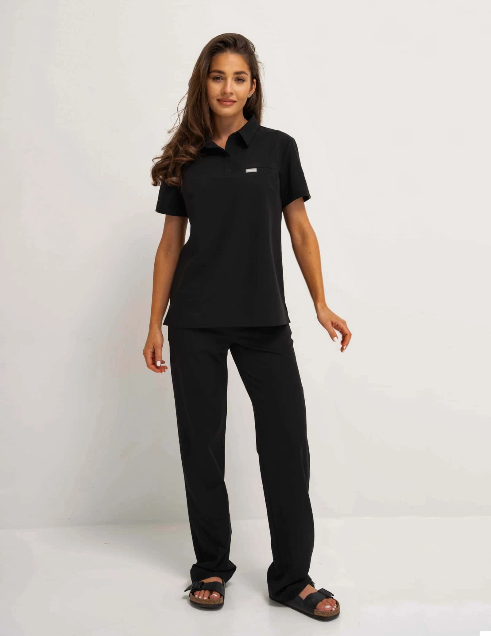 Medical Scrub Top Polo - BLACK