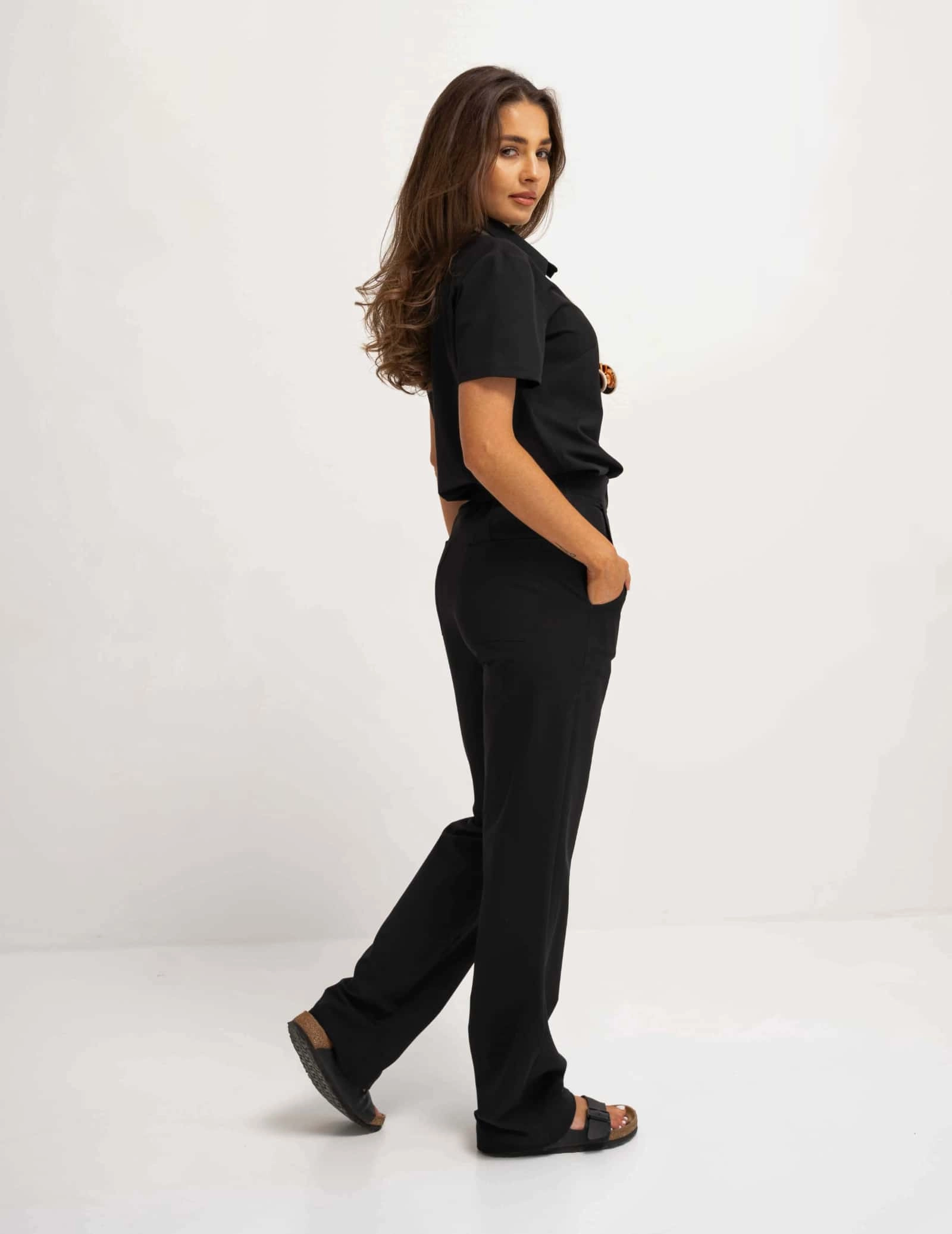 Medical Scrub Top Polo - BLACK