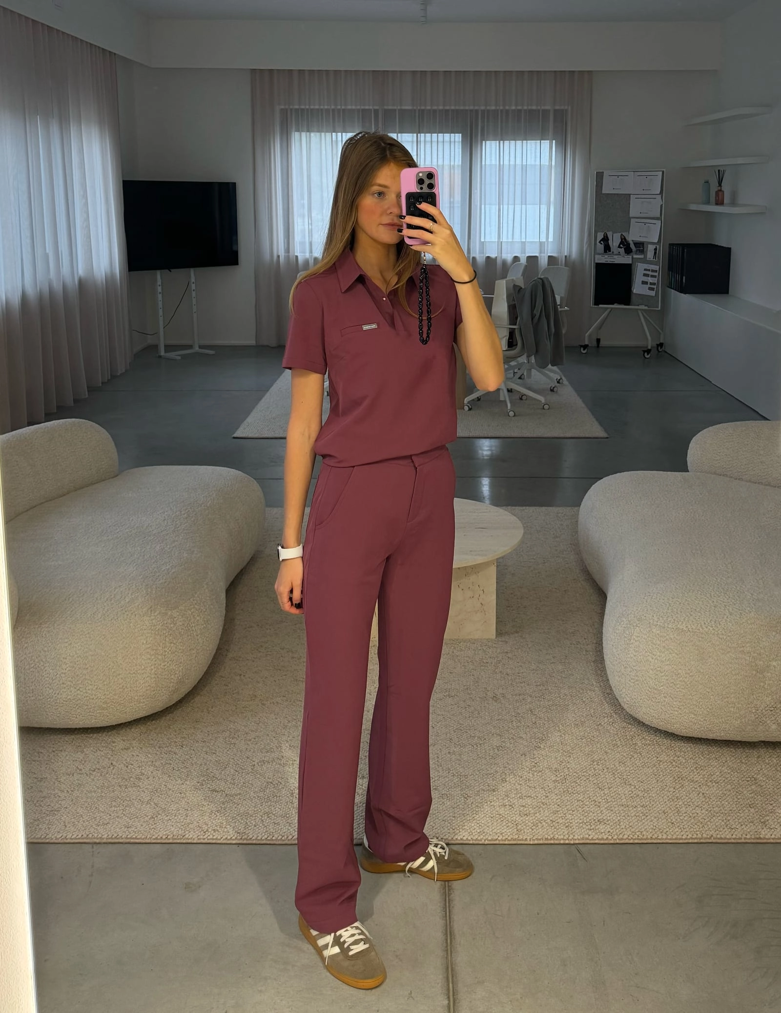 Medical Scrub Top Polo - MULLED WINE