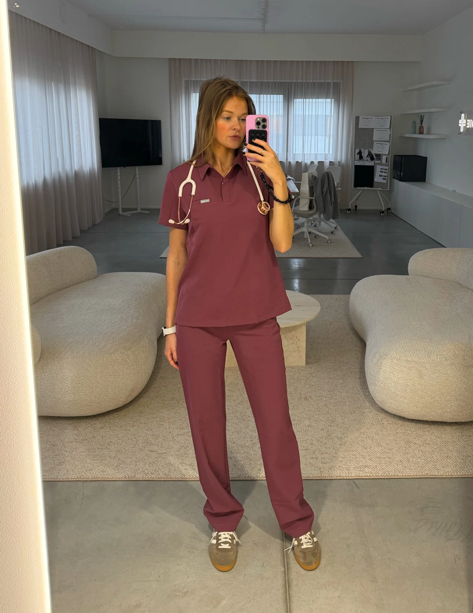 Medical Scrub Top Polo - MULLED WINE