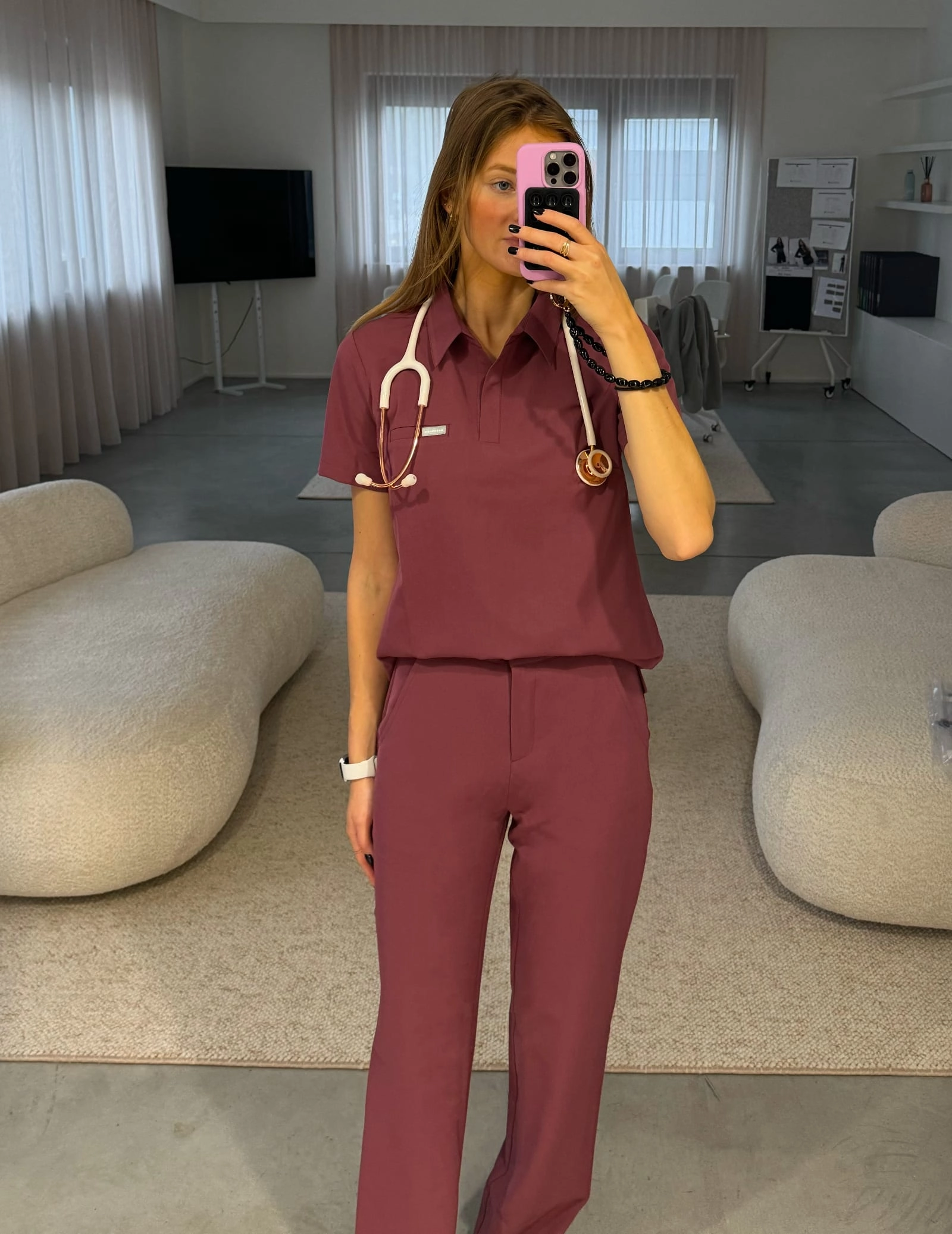 Medical Scrub Top Polo - MULLED WINE