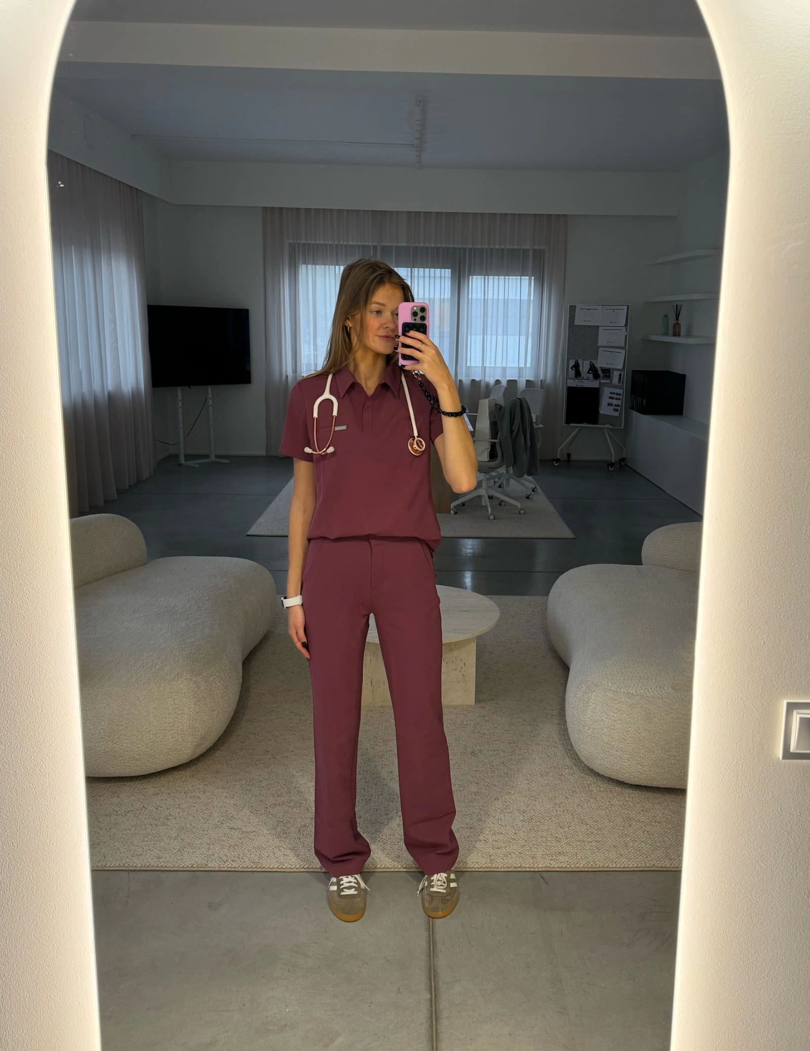 Medical Scrub Top Polo - MULLED WINE