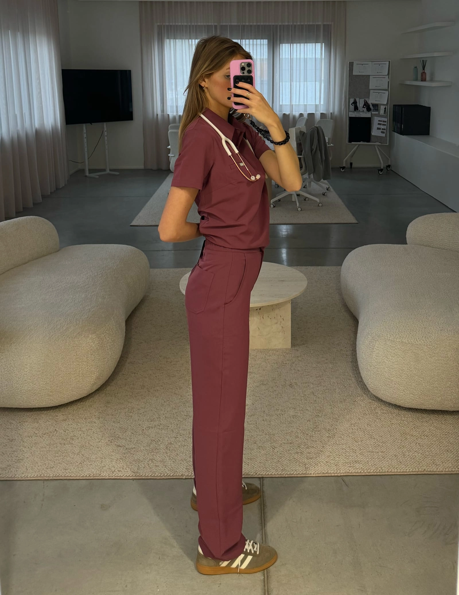Medical Scrub Top Polo - MULLED WINE