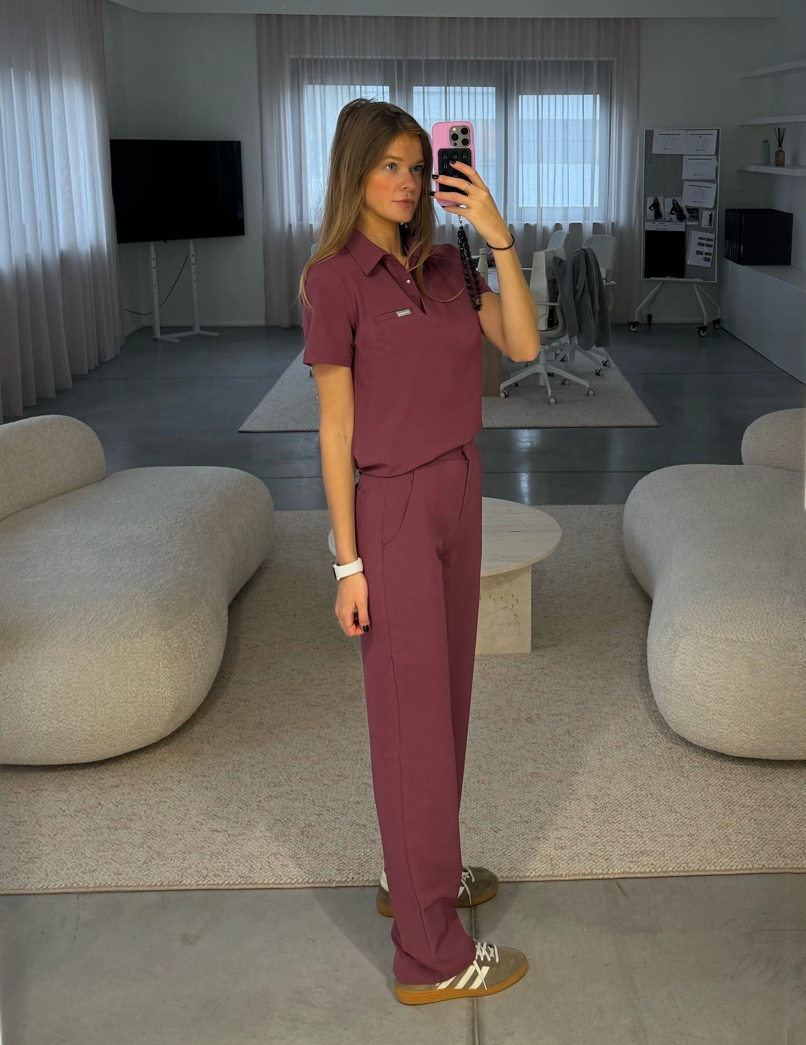 Medical Scrub Top Polo - MULLED WINE