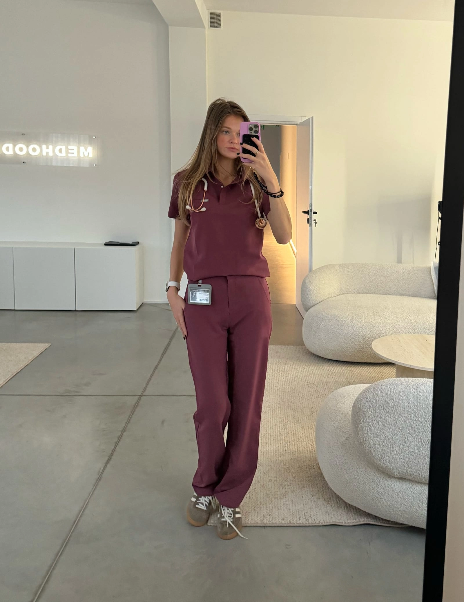 Medical Scrub Top Polo - MULLED WINE