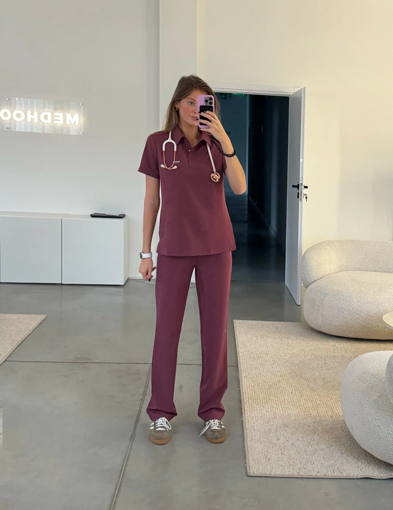 Medical Scrub Top Polo - MULLED WINE