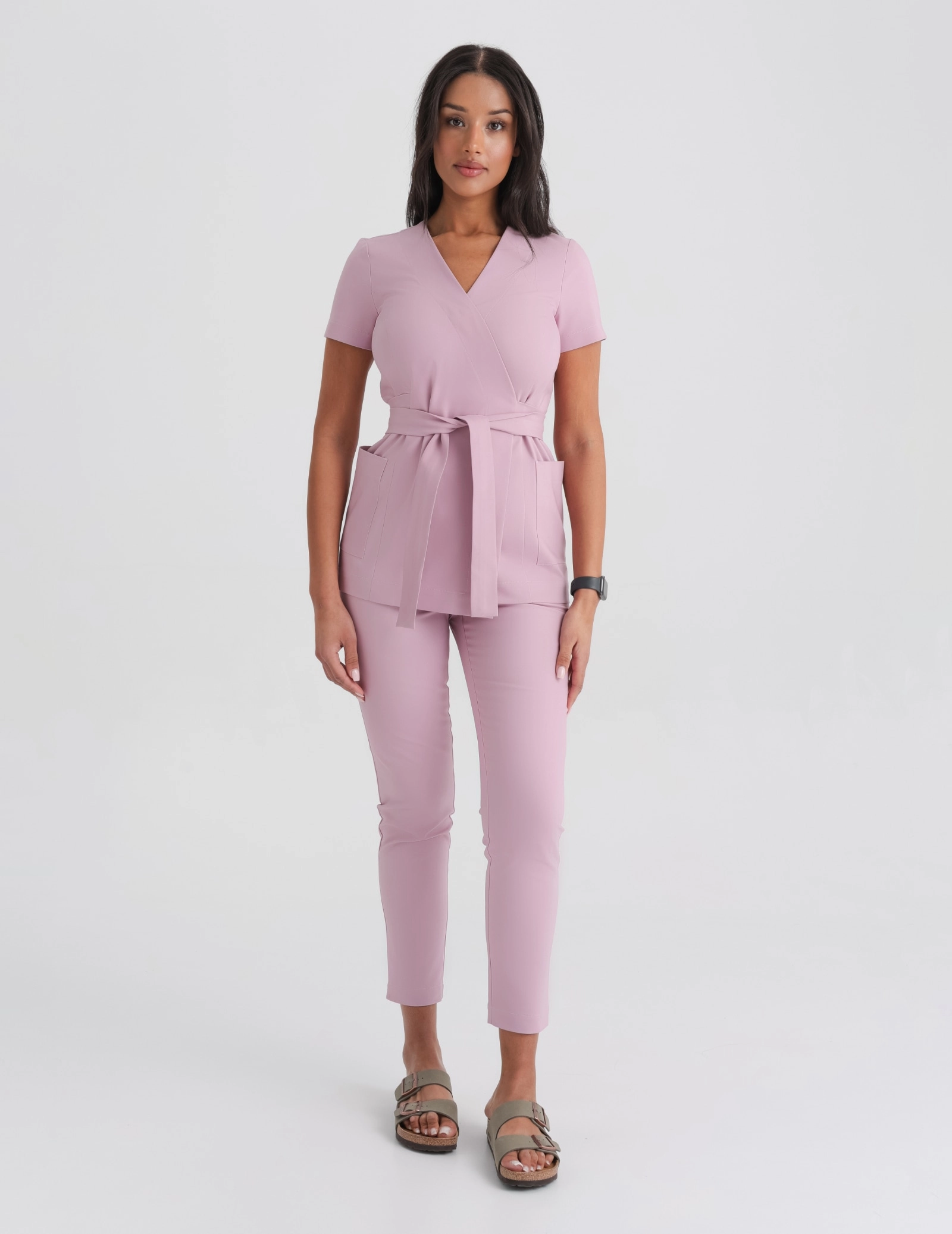 Medical Scrub Top Tie-Back Auri - FRENCH PINK