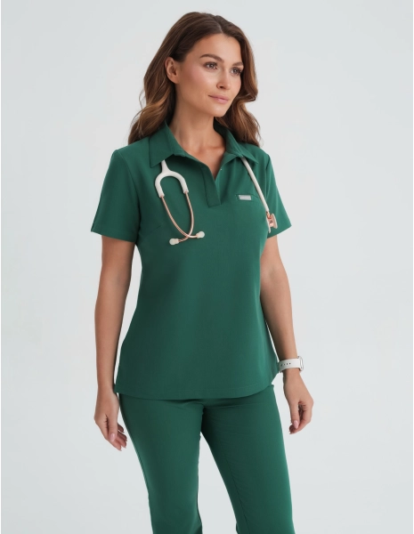 Medical Scrub Top Polo- EDEN GREEN