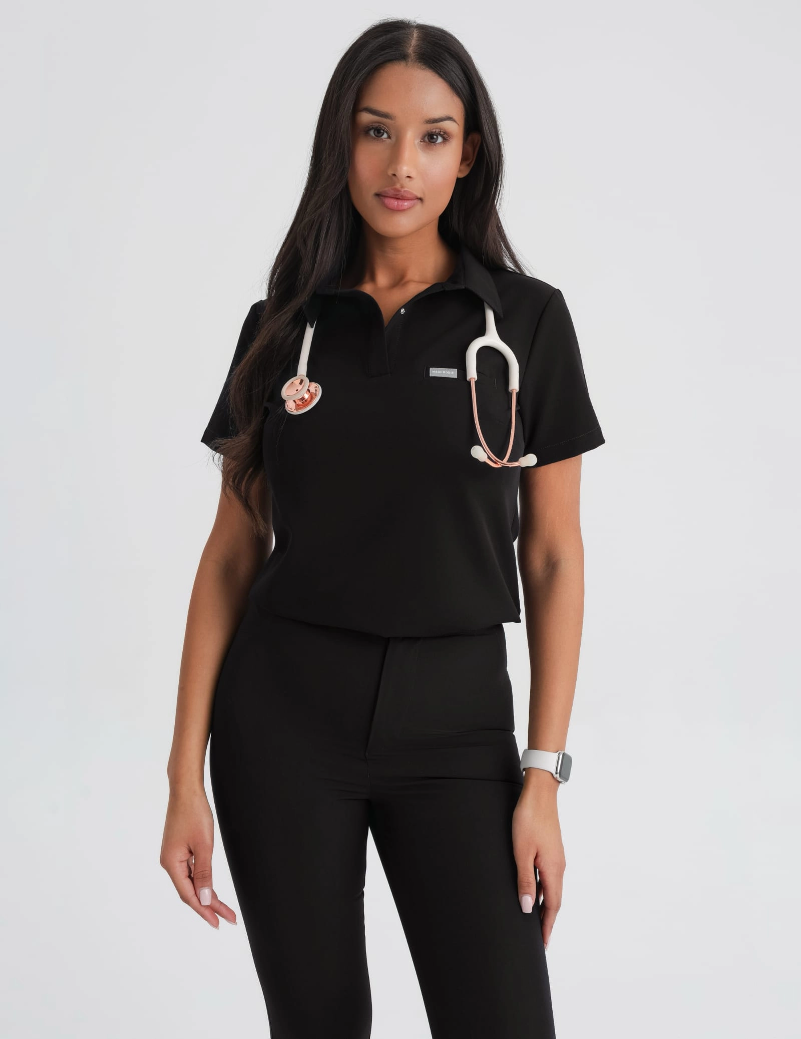 Medical Scrub Top Polo - BLACK