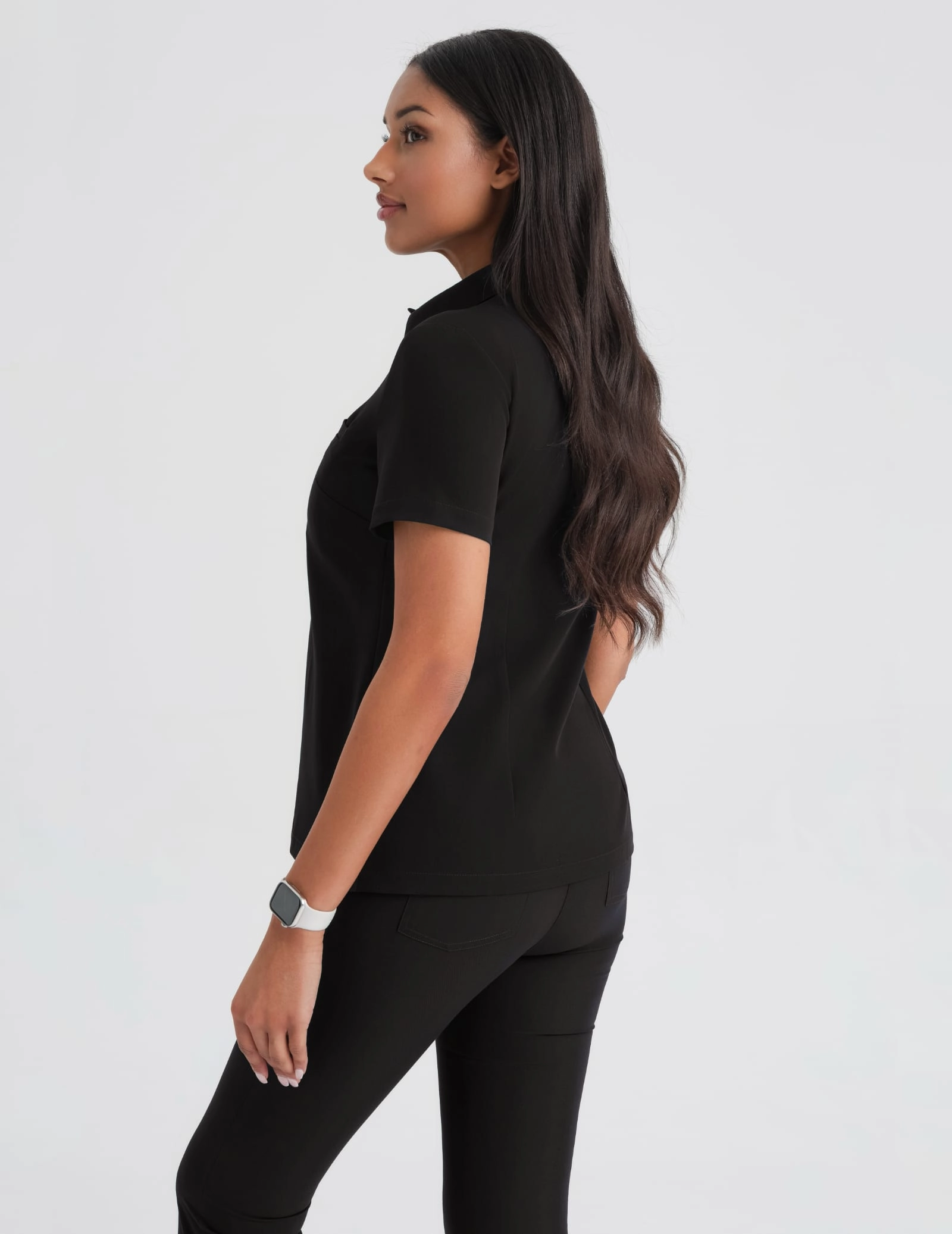 Medical Scrub Top Polo - BLACK