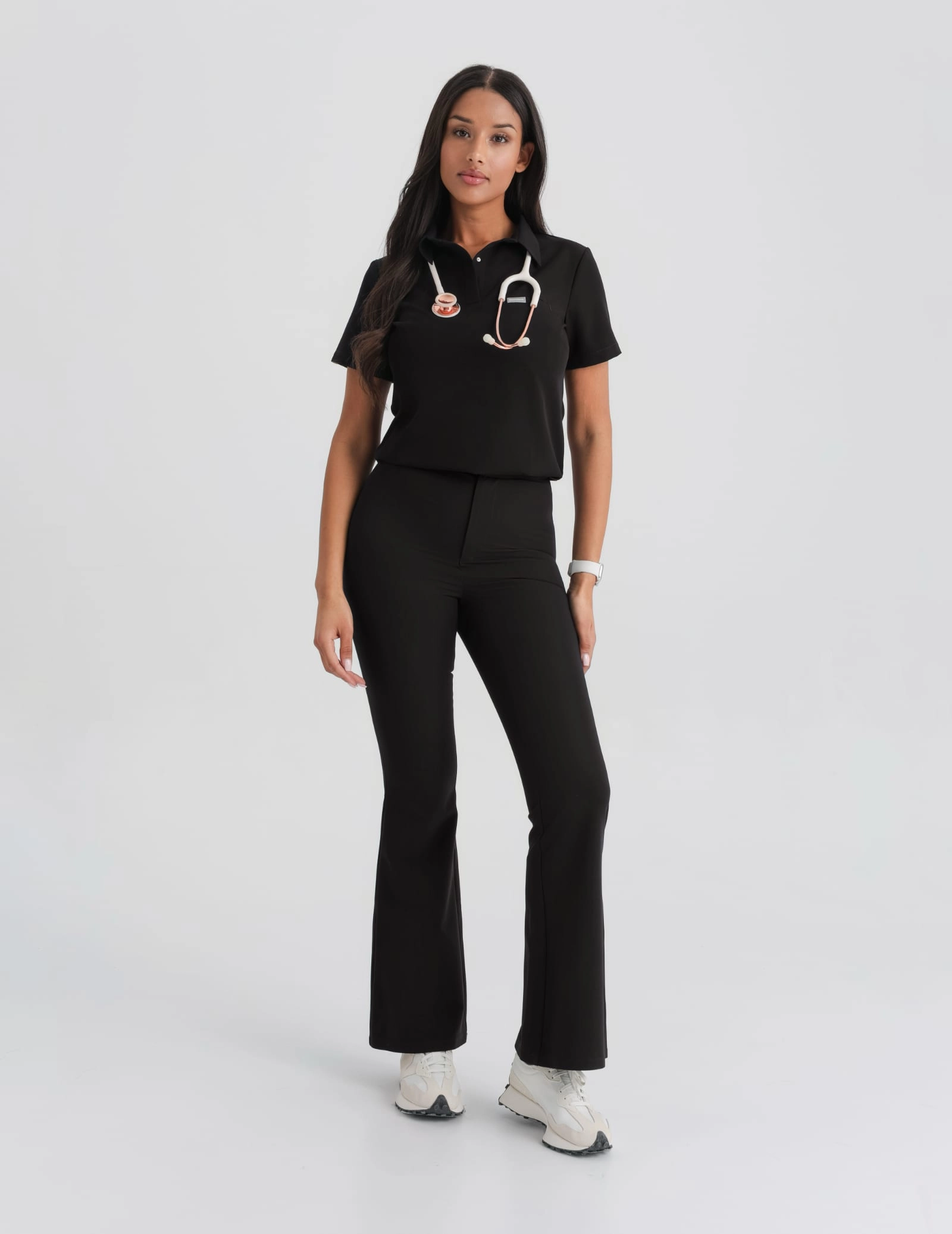 Medical Scrub Top Polo - BLACK