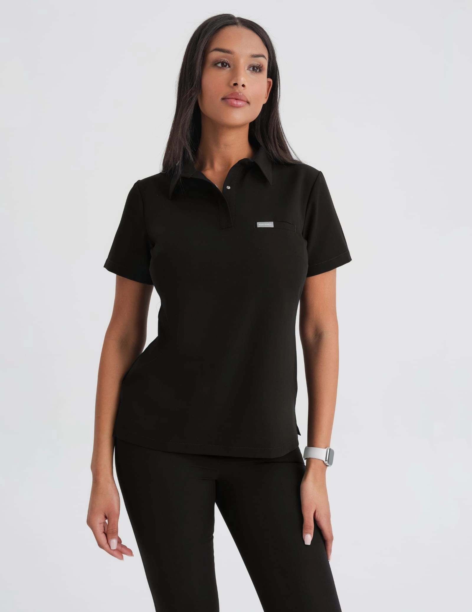 Medical Scrub Top Polo - BLACK