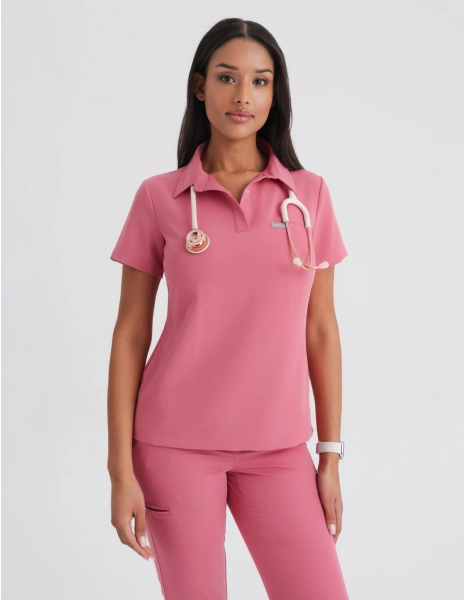 Medical Scrub Top Polo - RASPBERRY CRUSH