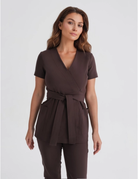 Medical Scrub Top Tie-Back Auri - ESPRESSO