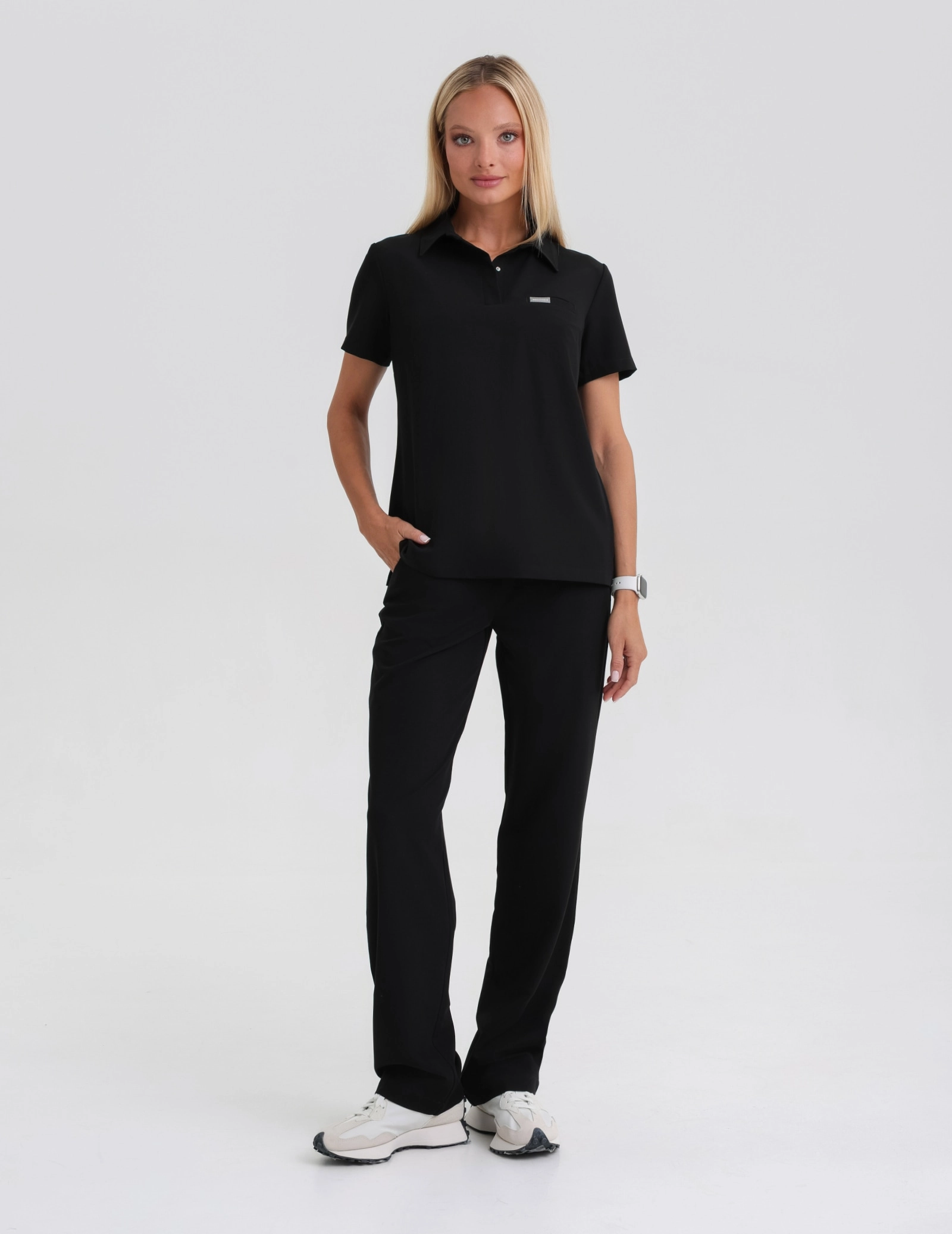 Medical Scrub Top Polo - BLACK