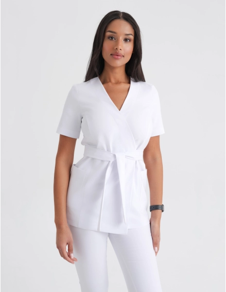 Medical Scrub Top Tie-Back Auri - WHITE
