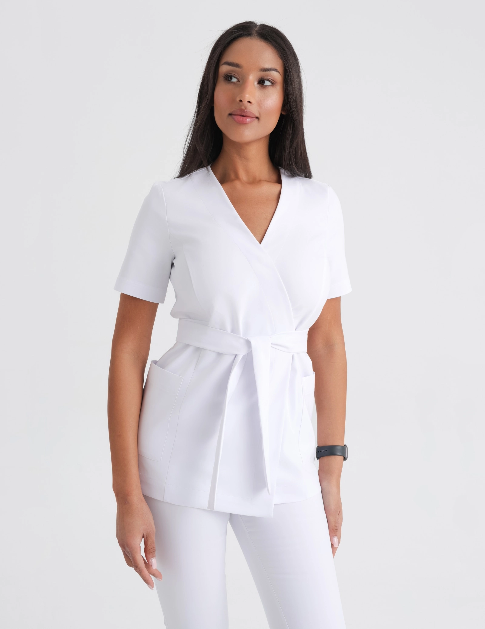 Medical Scrub Top Tie-Back Auri - WHITE