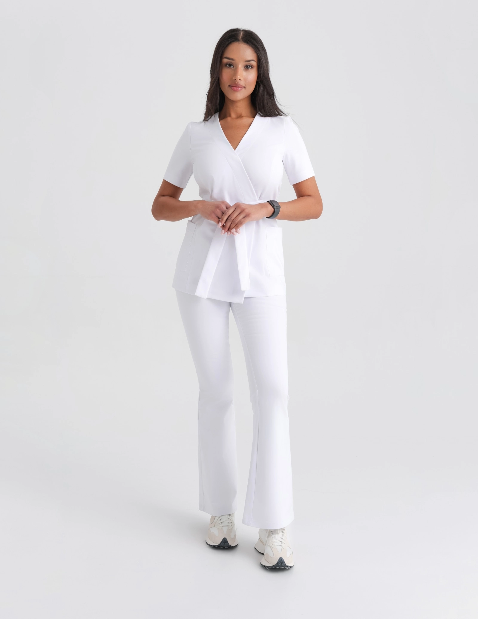 Medical Scrub Top Tie-Back Auri - WHITE
