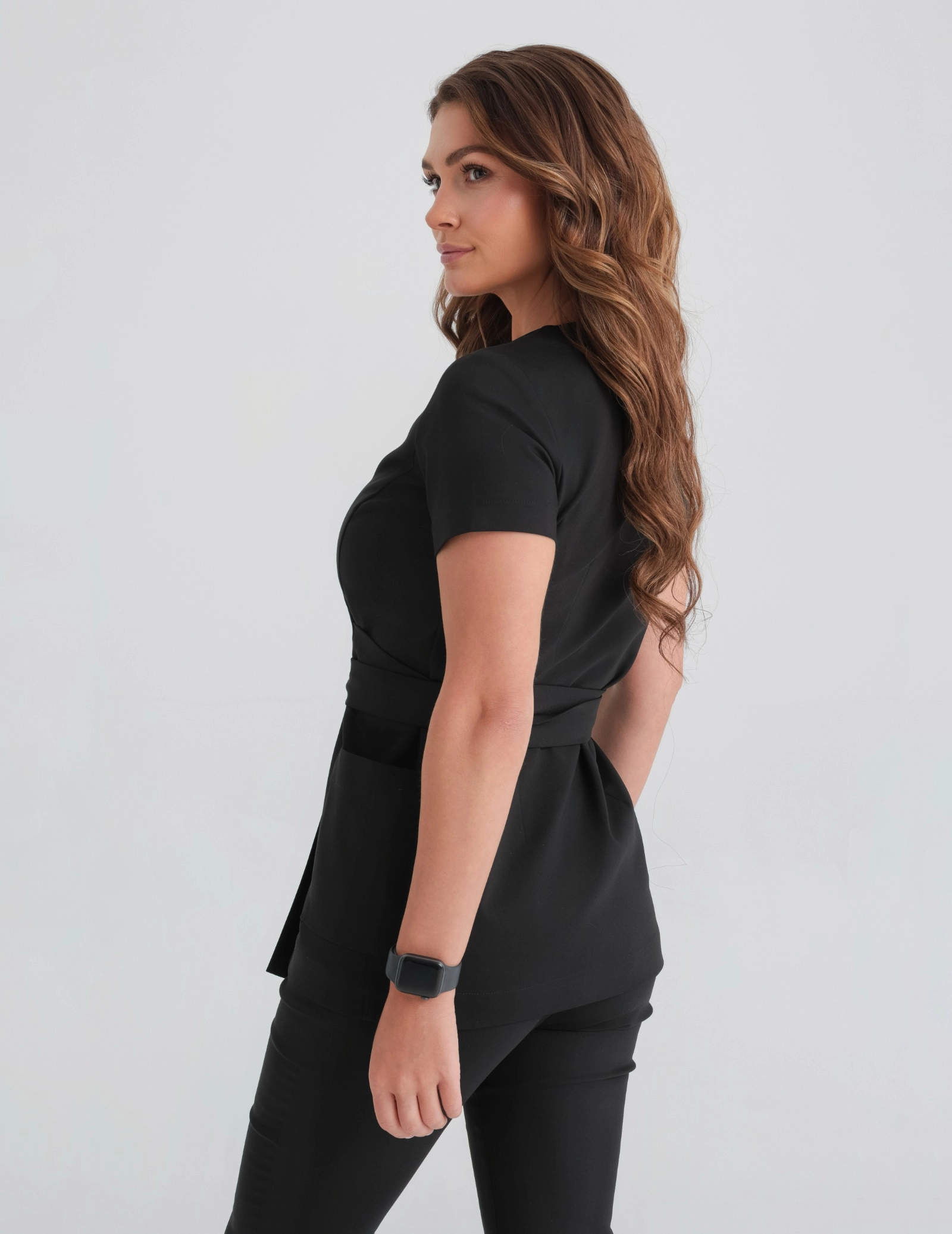 Medical Scrub Top Tie-Back Auri - BLACK