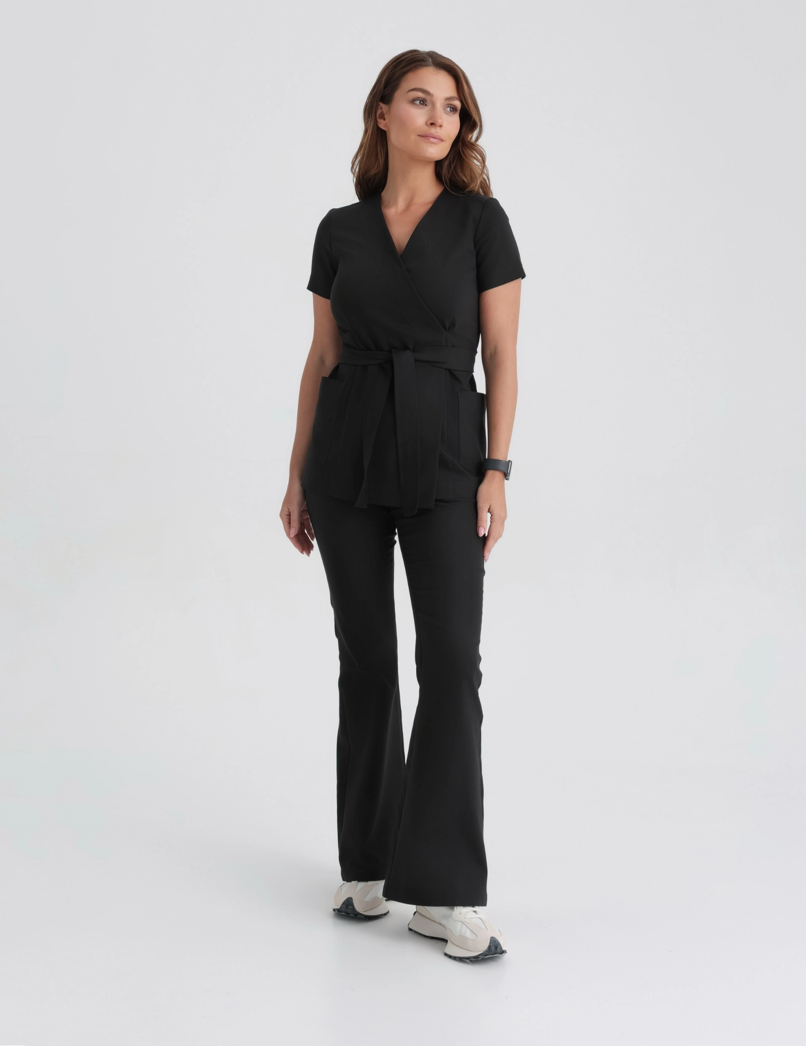 Medical Scrub Top Tie-Back Auri - BLACK