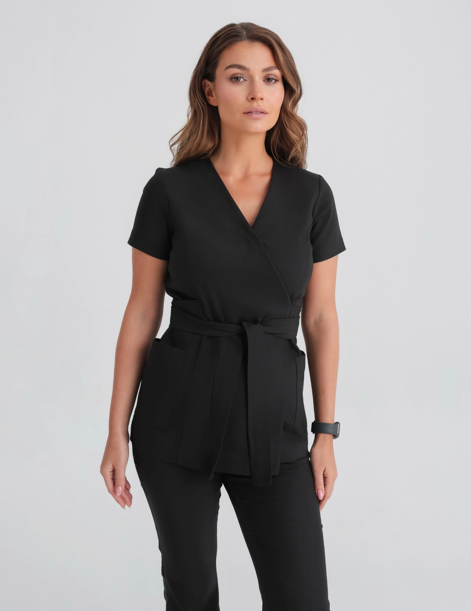 Medical Scrub Top Tie-Back Auri - BLACK