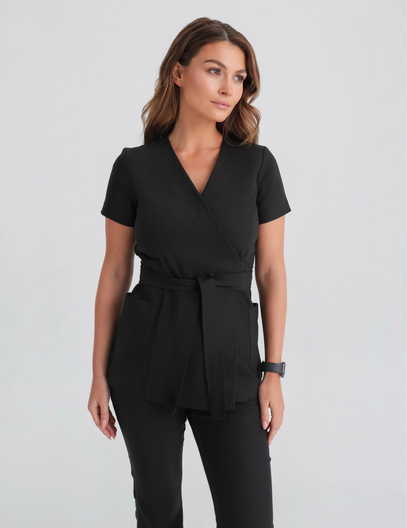 Medical Scrub Top Tie-Back Auri - BLACK