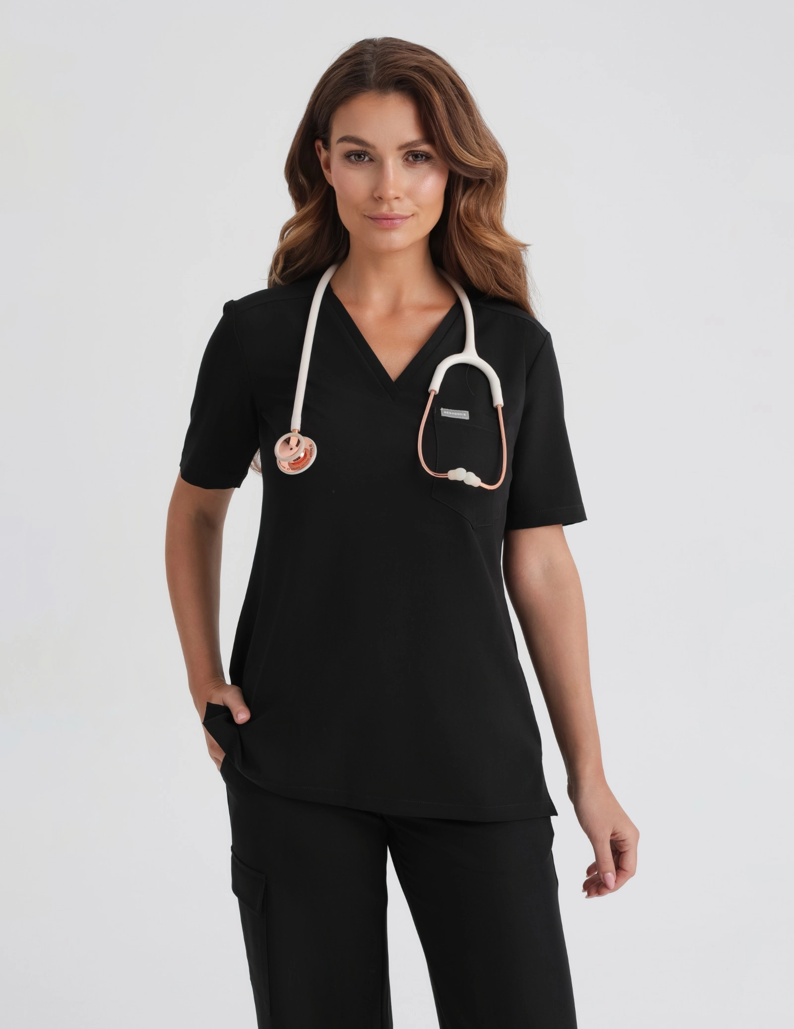 Medical Scrub Top Raya One Pocket - BLACK