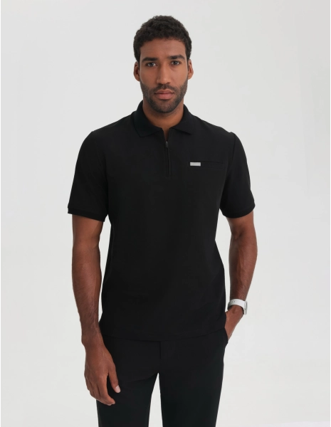 Men's Medical Polo Scrub Top - BLACK