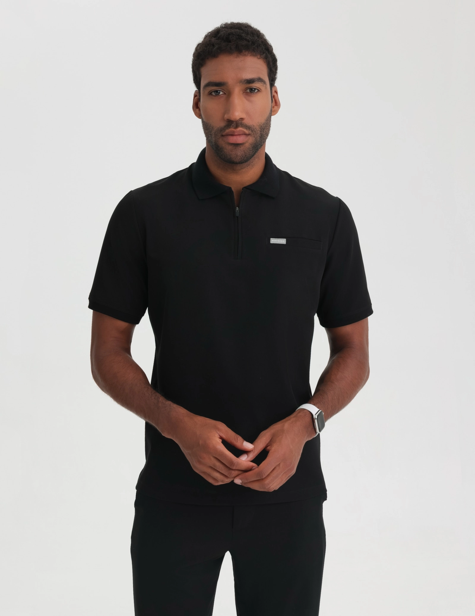 Men's Medical Polo Scrub Top - BLACK