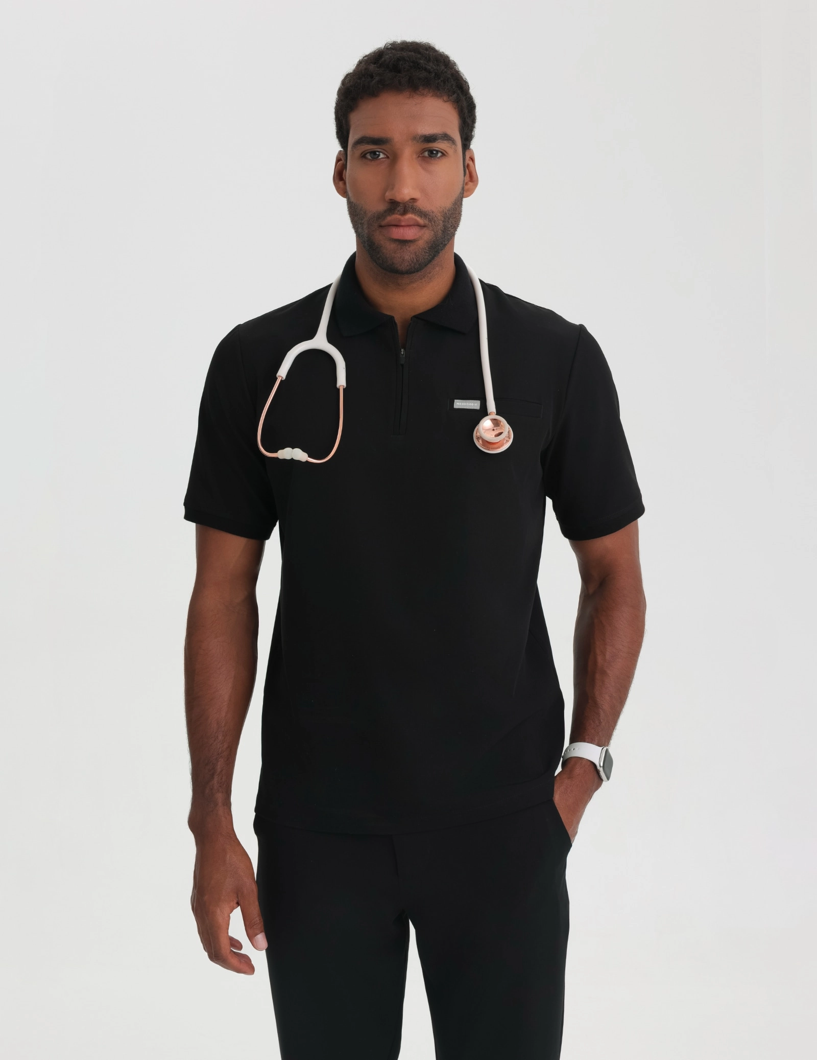 Men's Medical Polo Scrub Top - BLACK