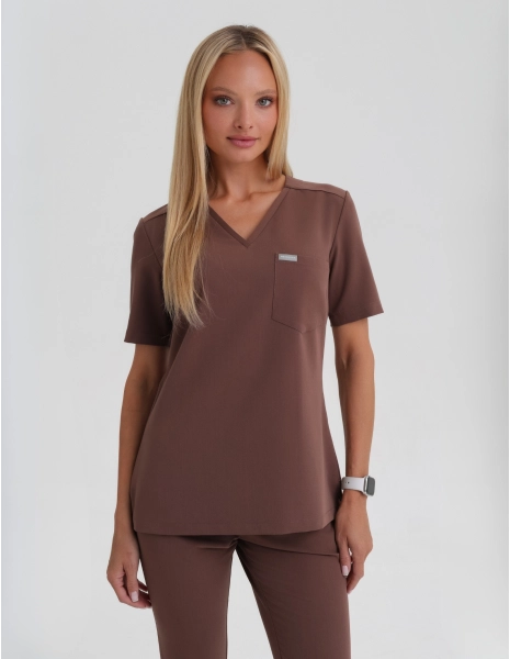 Medical Scrub Top Raya One Pocket - MILKY BROWN
