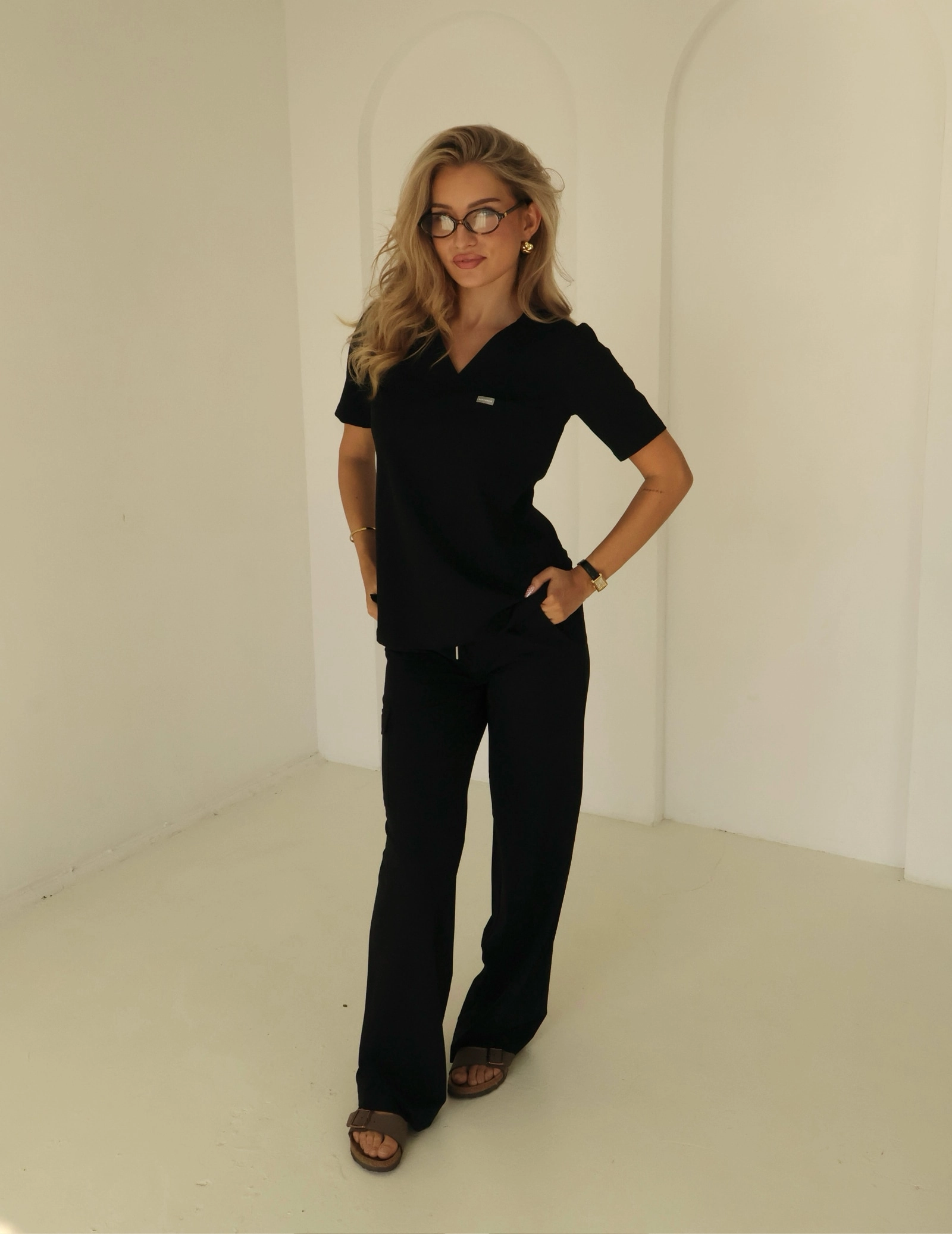 Medical Scrub Top Raya One Pocket - BLACK