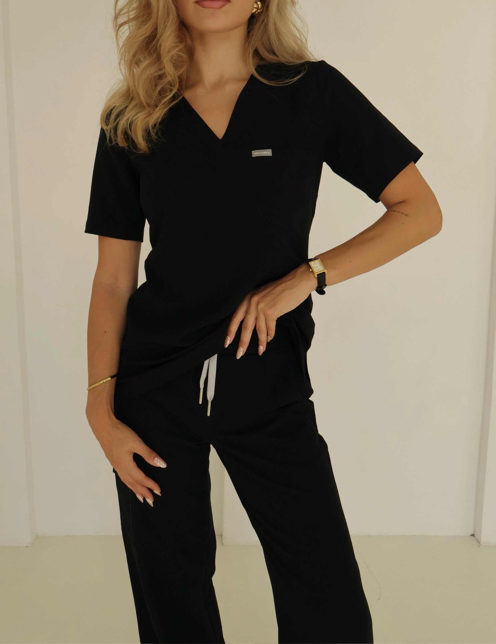 Medical Scrub Top Raya One Pocket - BLACK