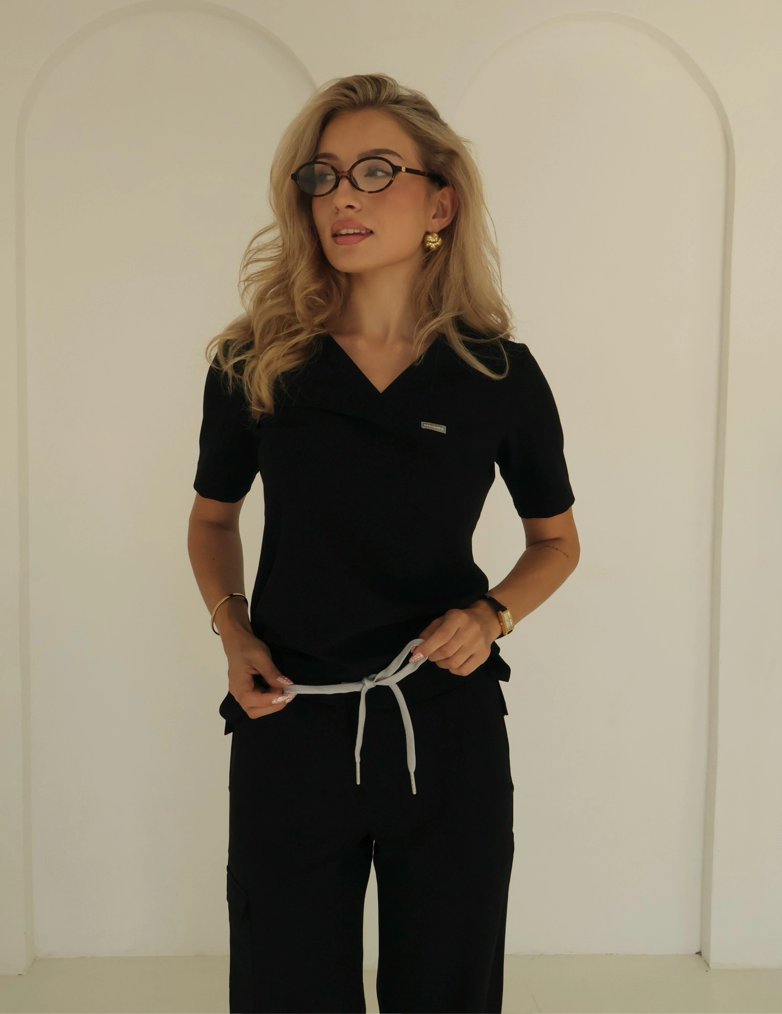 Medical Scrub Top Raya One Pocket - BLACK
