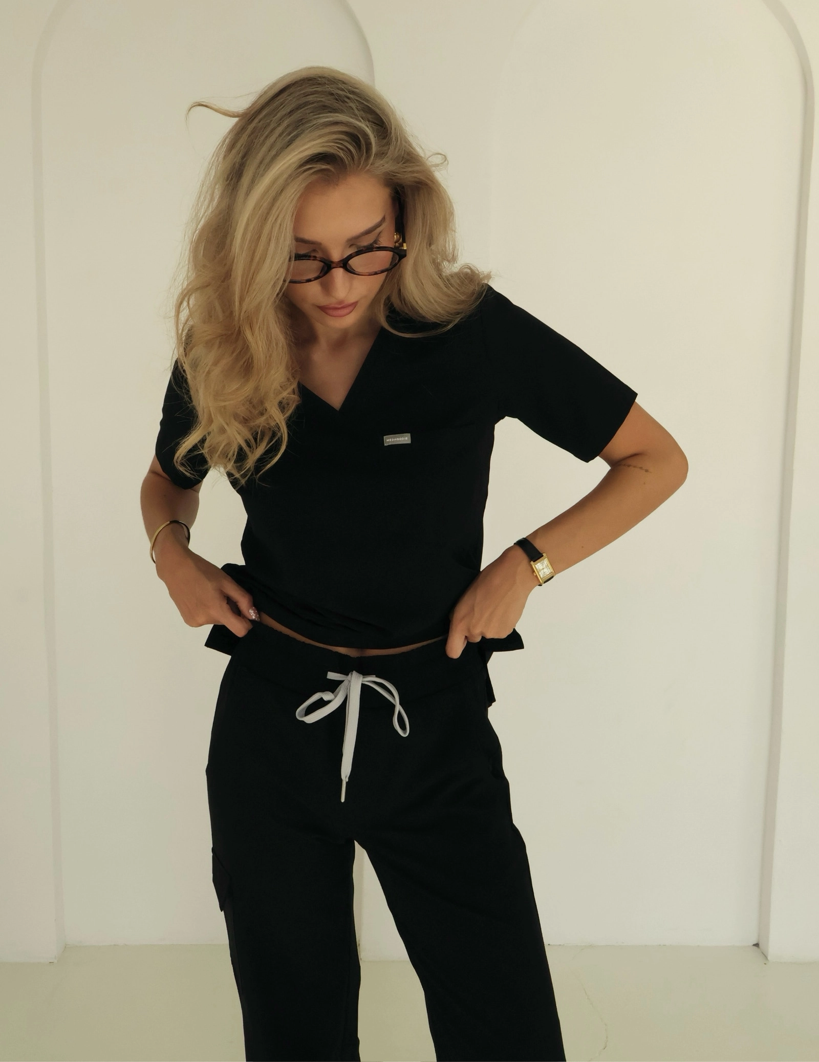 Medical Scrub Top Raya One Pocket - BLACK