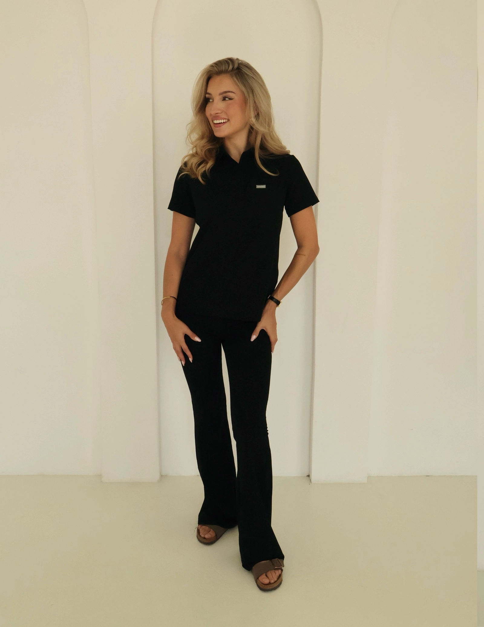 Medical Scrub Top Polo - BLACK