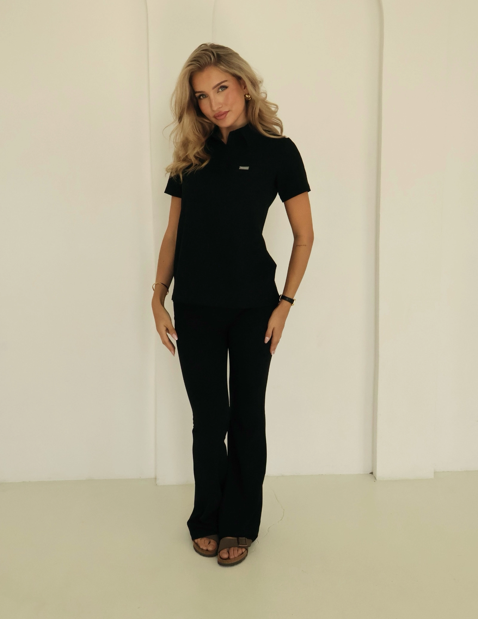 Medical Scrub Top Polo - BLACK