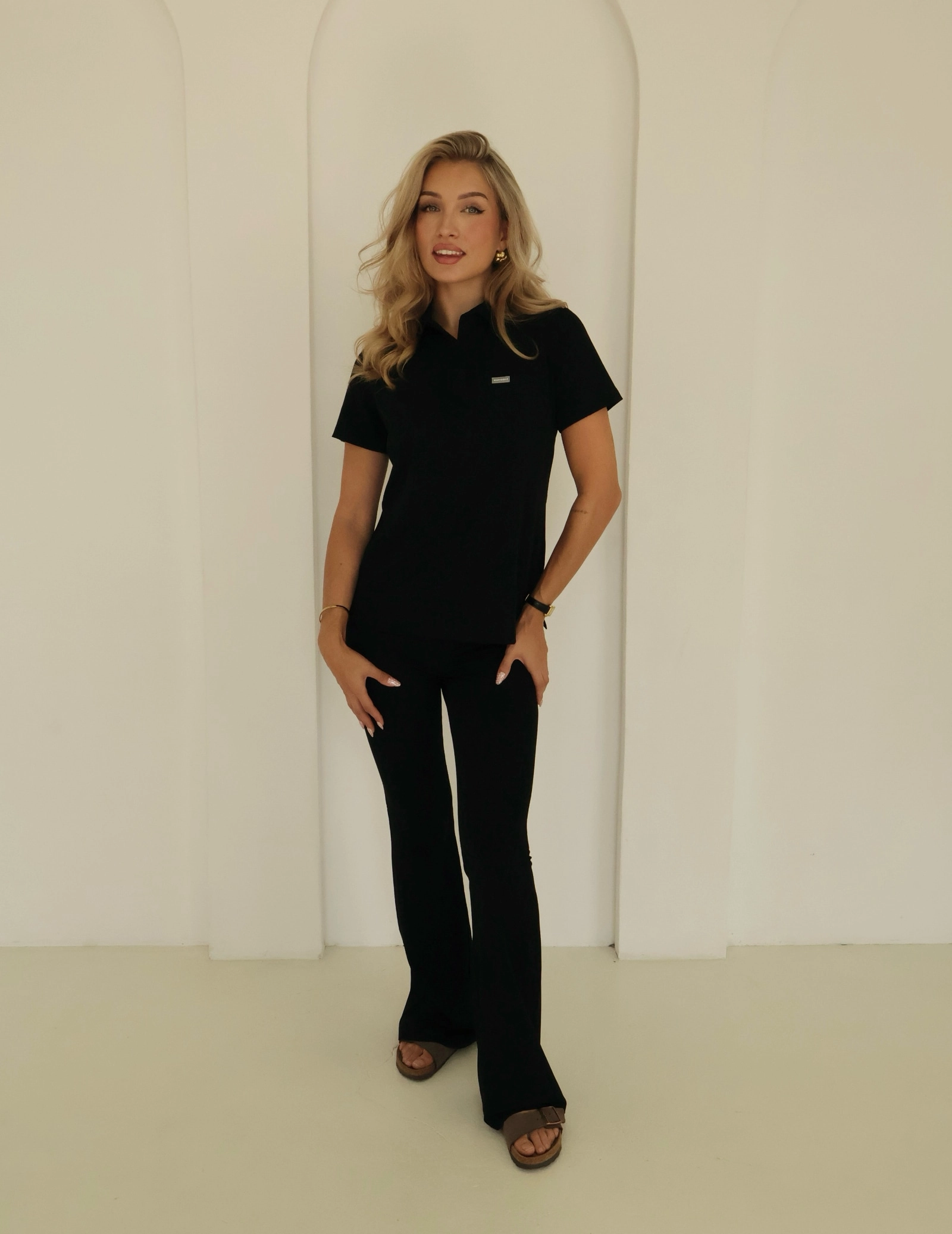 Medical Scrub Top Polo - BLACK