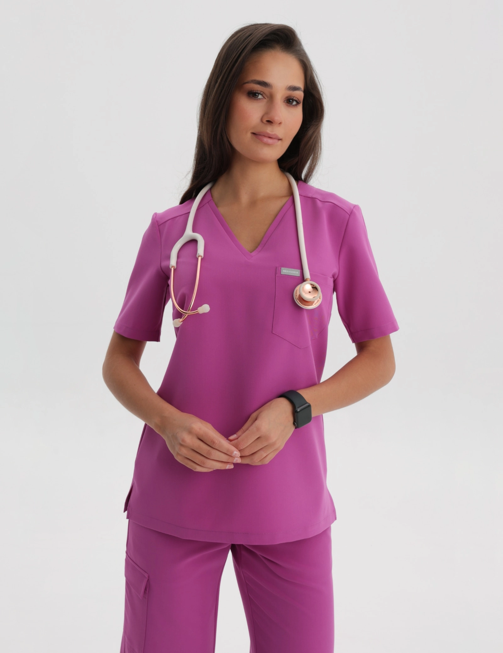 Medical Scrub Top Raya One Pocket - ELECTRIC PINK