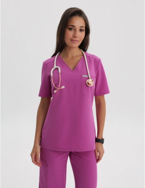 Medical Scrub Top Raya One Pocket - ELECTRIC PINK