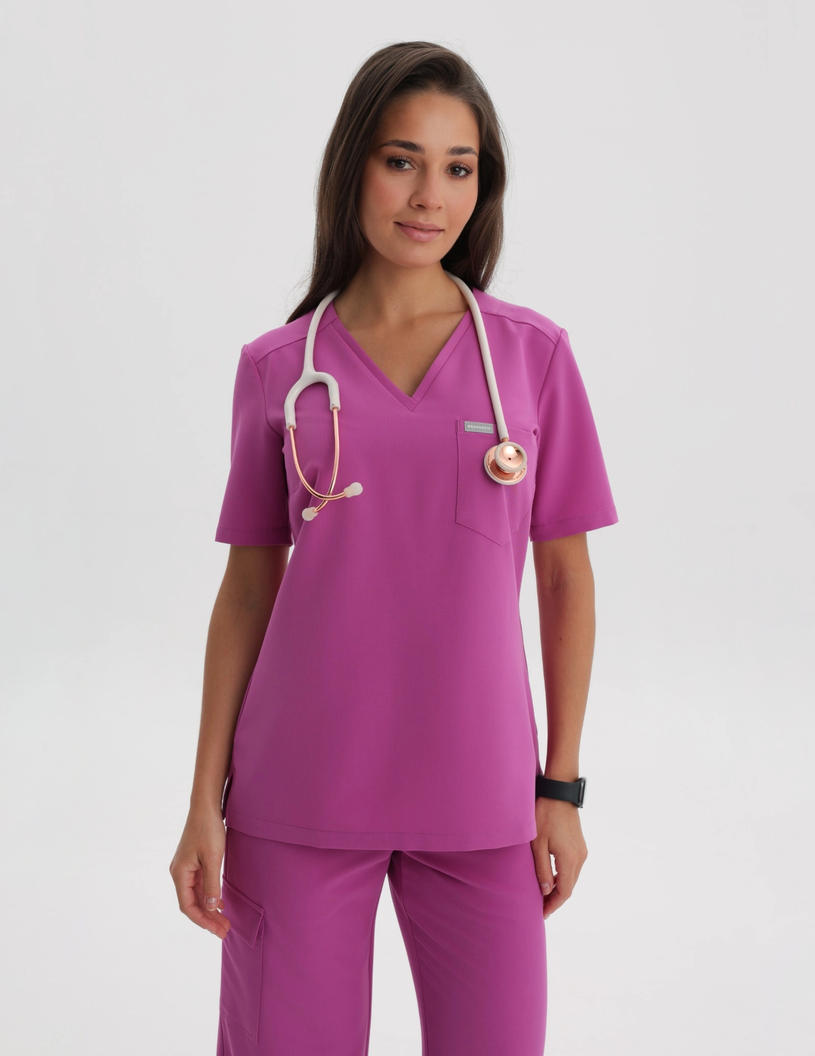 Medical Scrub Top Raya One Pocket - ELECTRIC PINK