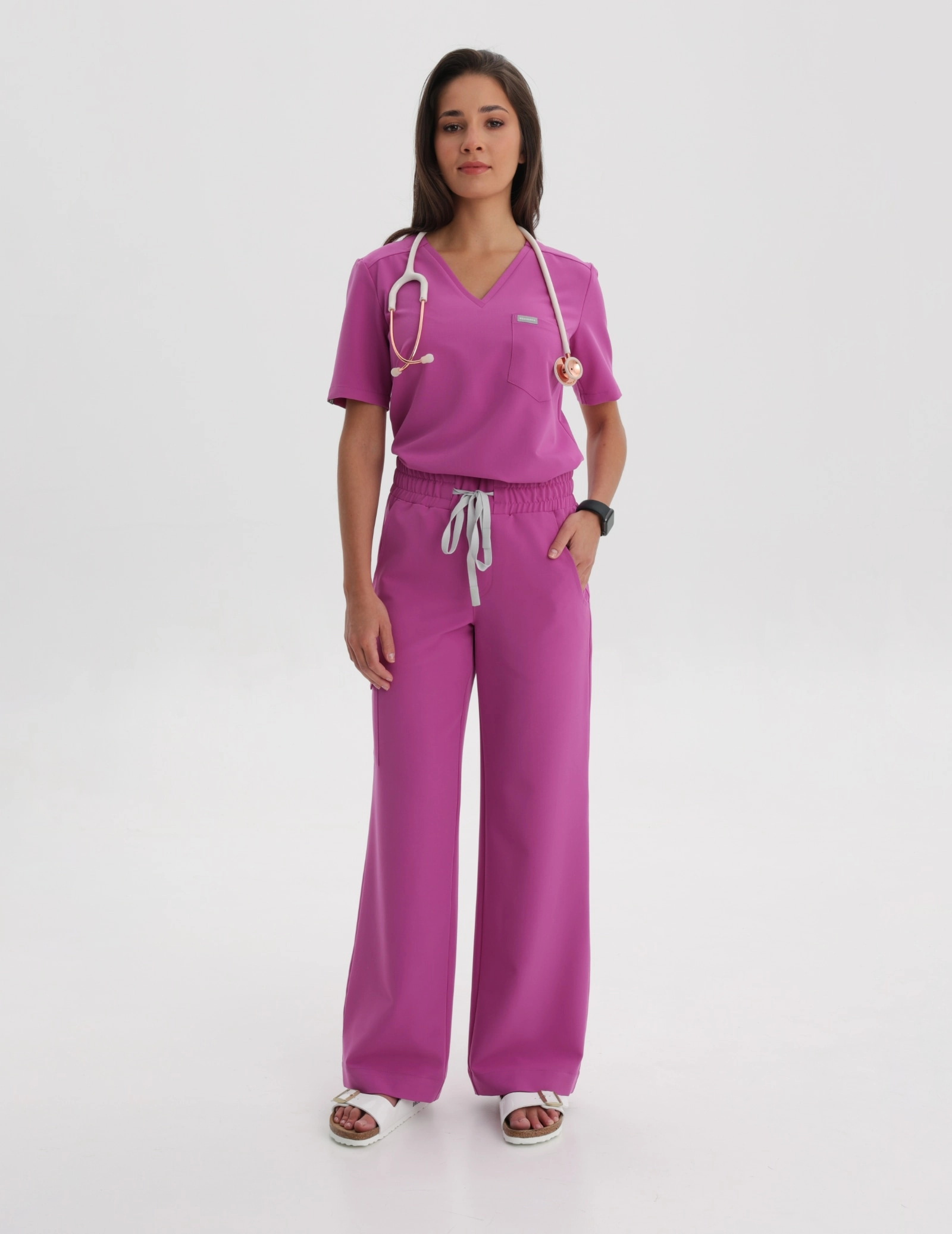 Medical Scrub Top Raya One Pocket - ELECTRIC PINK