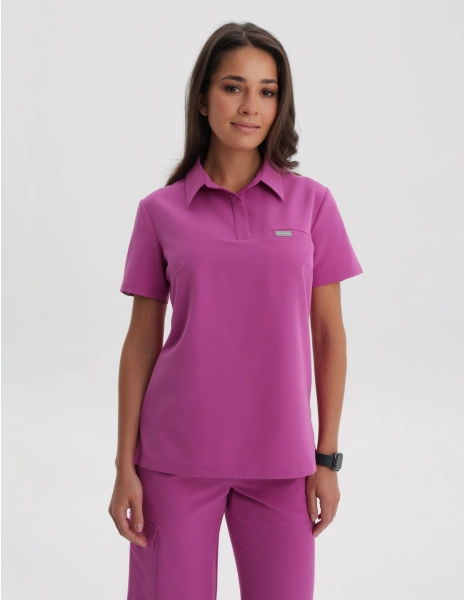 Medical Scrub Top Polo - ELECTRIC PINK